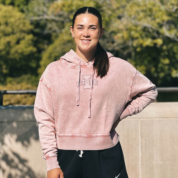Pro Standard Women's I-State Washed Pink Cropped Hooded Sweatshirt